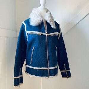 Rag & Bone Heavyweight Lamb Shearling-Lined Denim Moto Jacket – Size Small